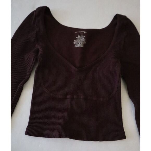 Intimately x Free People Women Sz XS Brown Long Sleeve Ribbed Crop Top Shirt - Picture 3 of 5